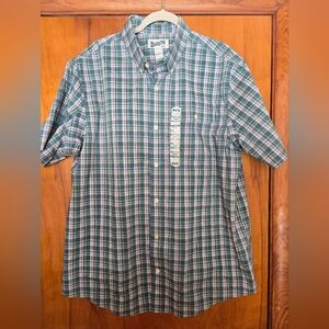 Button Down Cool Max Wrinkle Fighter Green Plaid Men's Short Sleeve Shirt